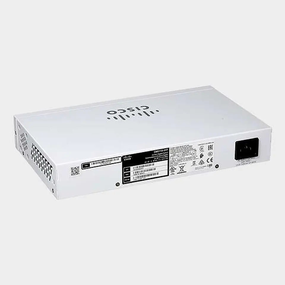 Parte trasera del switch Cisco Business CBS110-24T con puerto de alimentación