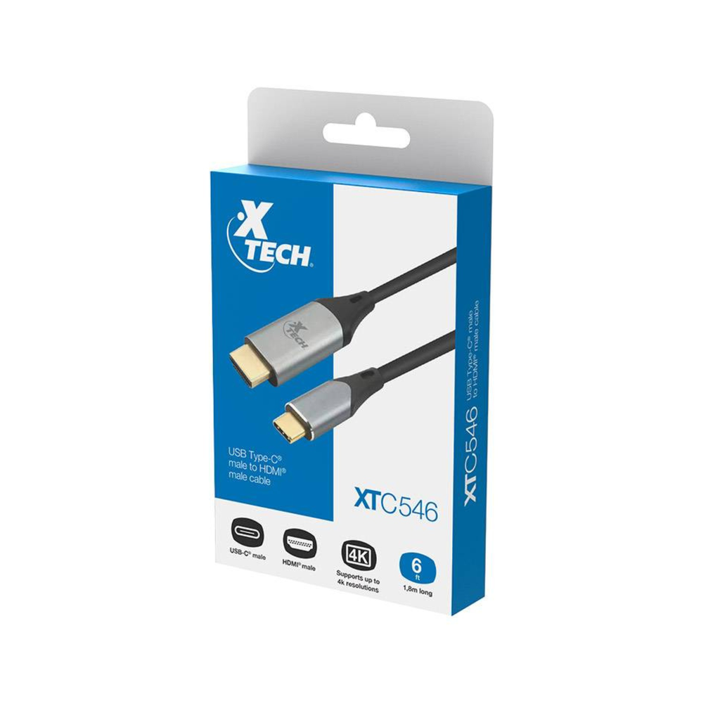 Cable USB-C a HDMI Xtech XTC-546 de 1.8 m conectado a laptop para salida de video a monitor