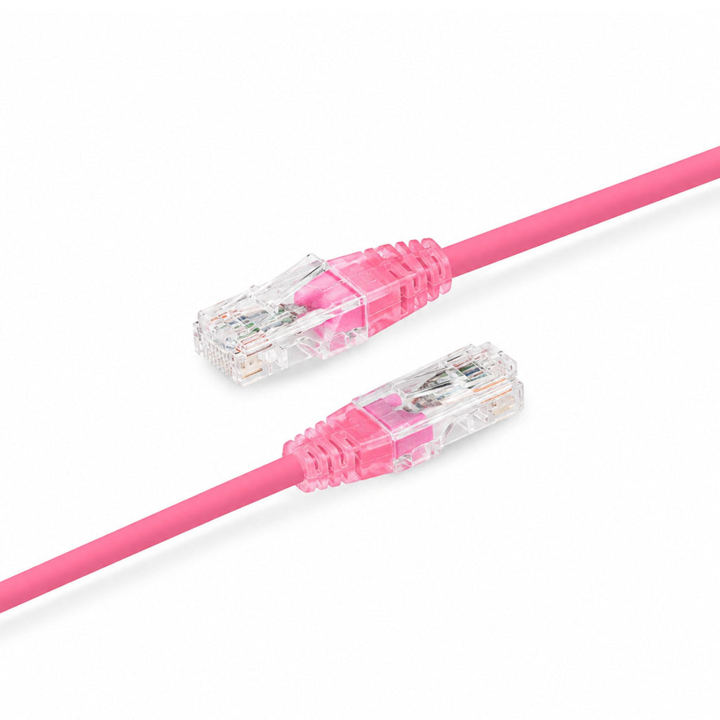 Category 6 Performance 28 AWG pink UTP patch cord, 0.2 m, connector view