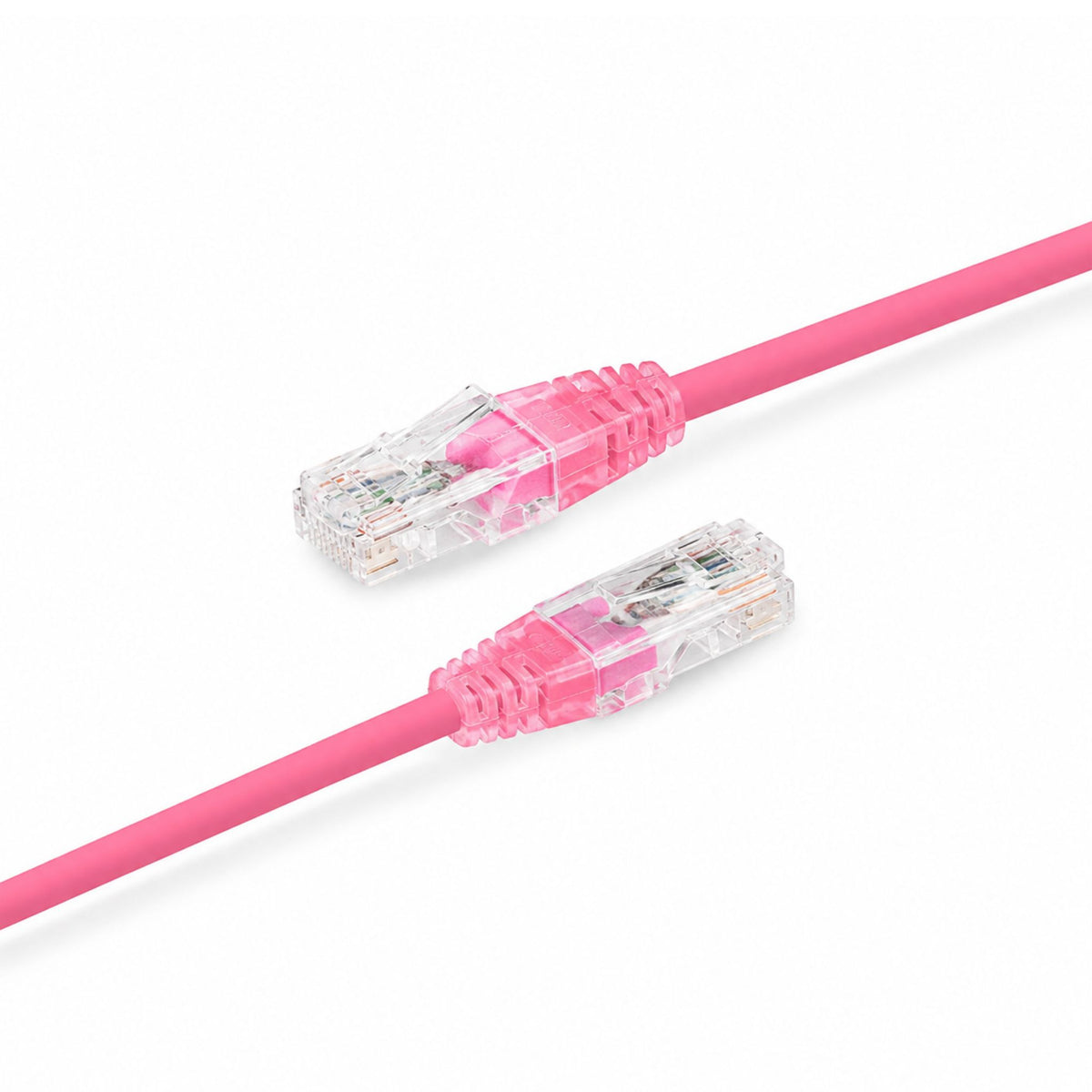 Category 6 Performance 28 AWG pink UTP patch cord, 0.2 m, connector view