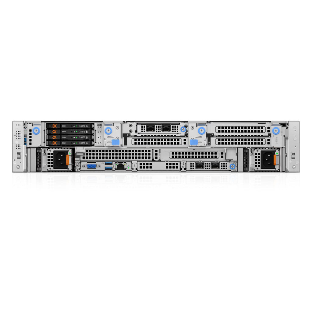 Panel trasero del servidor Dell PowerEdge R570 con puertos de red, expansión y fuentes de poder