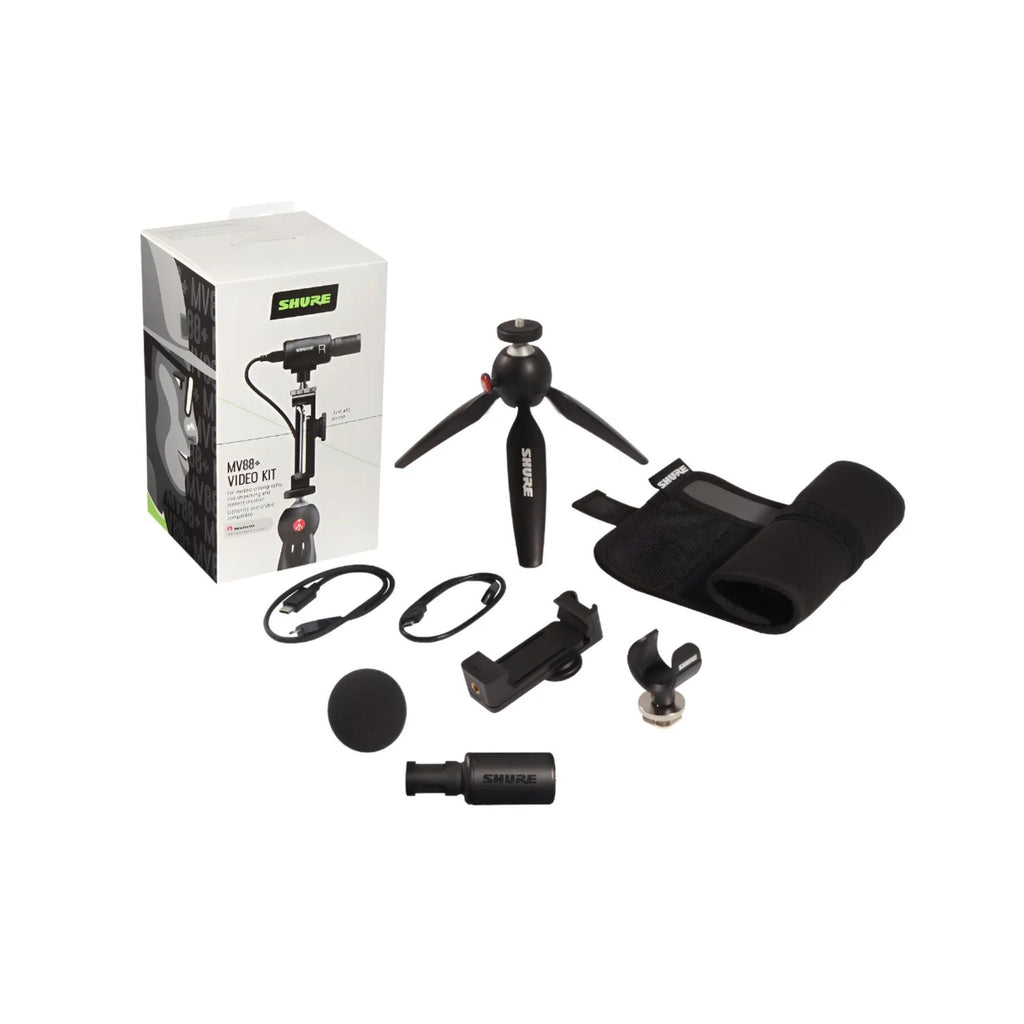 Shure MV88+ Video Kit vista inferior del trípode y base del sistema de grabación portátil