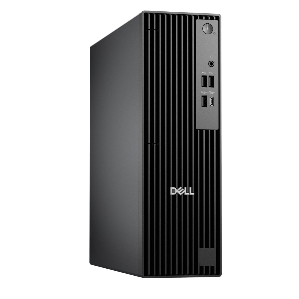 Dell Pro QCS1250 Small Desktop vista frontal con panel de puertos USB y botón de encendido