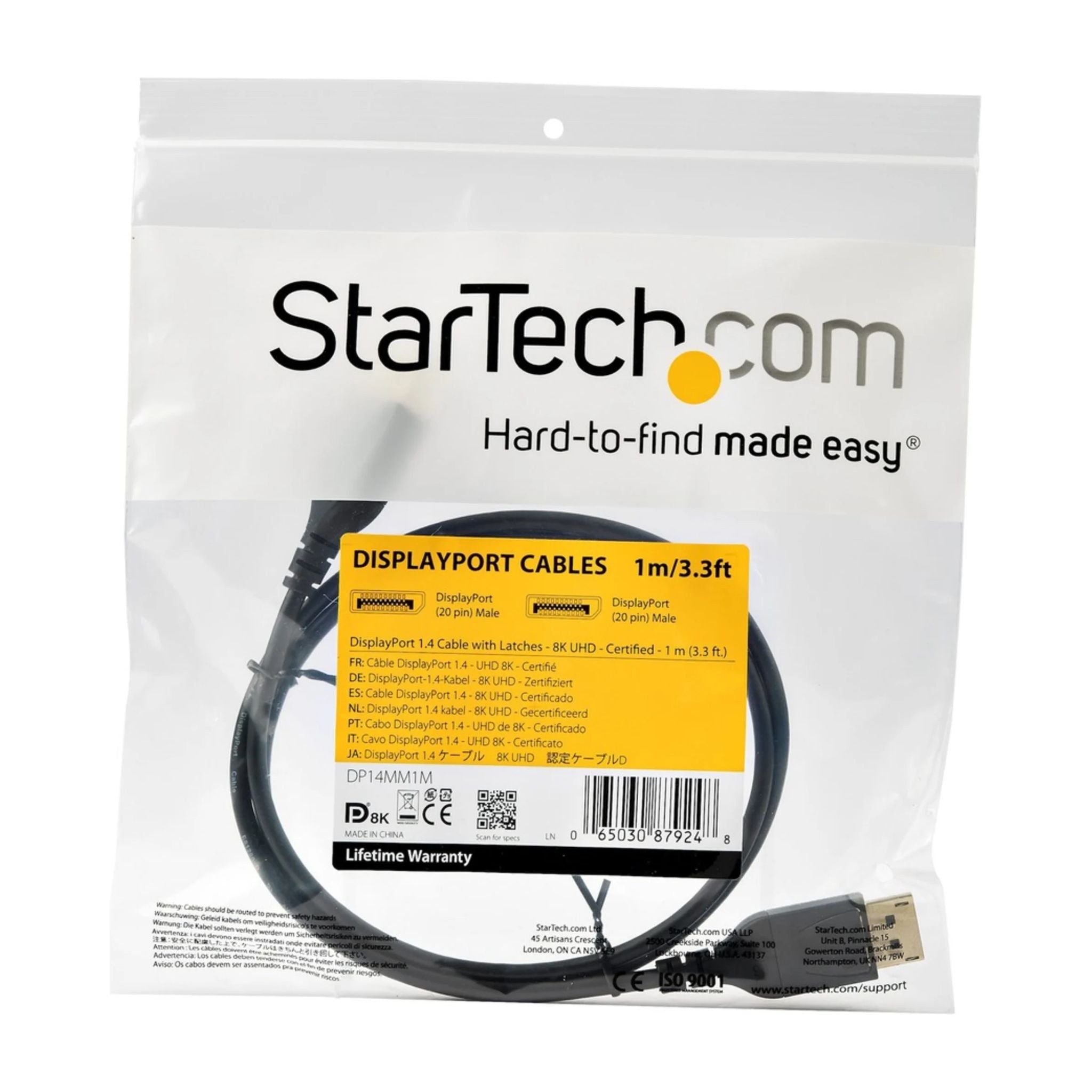 Cable DisplayPort 1.4 StarTech de 1 metro en empaque original